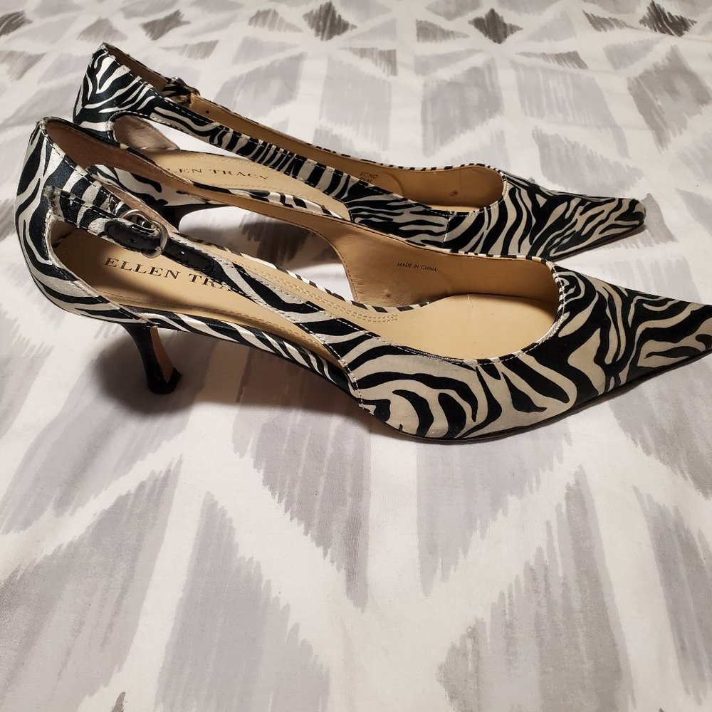 Ellen Tracy Zebra Print kitten heel shoes